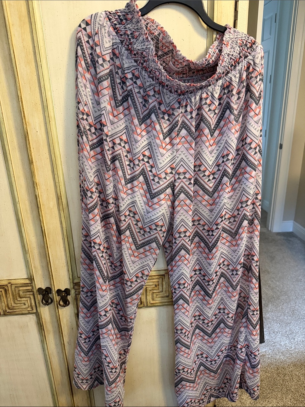 Xhilaration Pink and Gray Geometric Smocked-Waist Maxi Skirt
